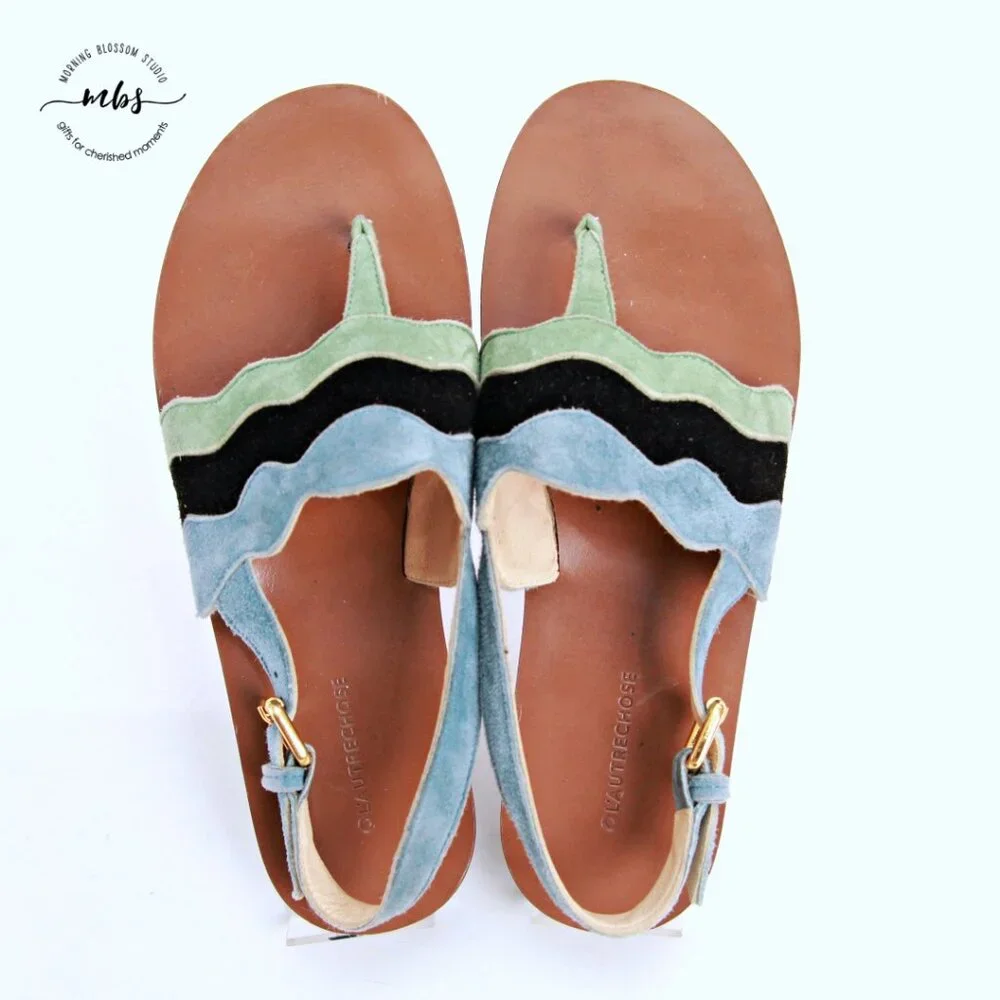 Ol'autre‎ Chose Platform Suede Ankle Strap Thong Sandals Multicolor Women US 6.5 - Picture 11 of 14